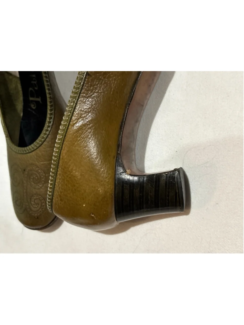 Women's Palter Olive Green Leather Heels
